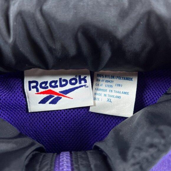 Vintage Reebok Windbreaker Jacket Men XL Purple 1/2 Zip Anorak Hooded 90s Suns - Picture 6 of 13